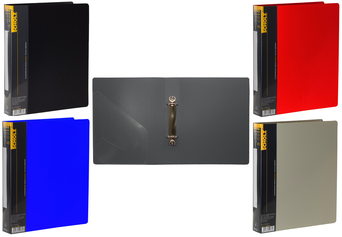 Папка на кільцях SCHOLZ (5068SCH), на 2 кільця, PP, 700мкм, A4 з кишенею, асорті